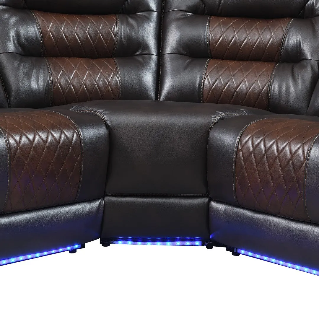 112.2" Manual Reclining Sectional Sofa Set L Shaped with Storage, 4 Cup Holders, LED Light Strip, Brown