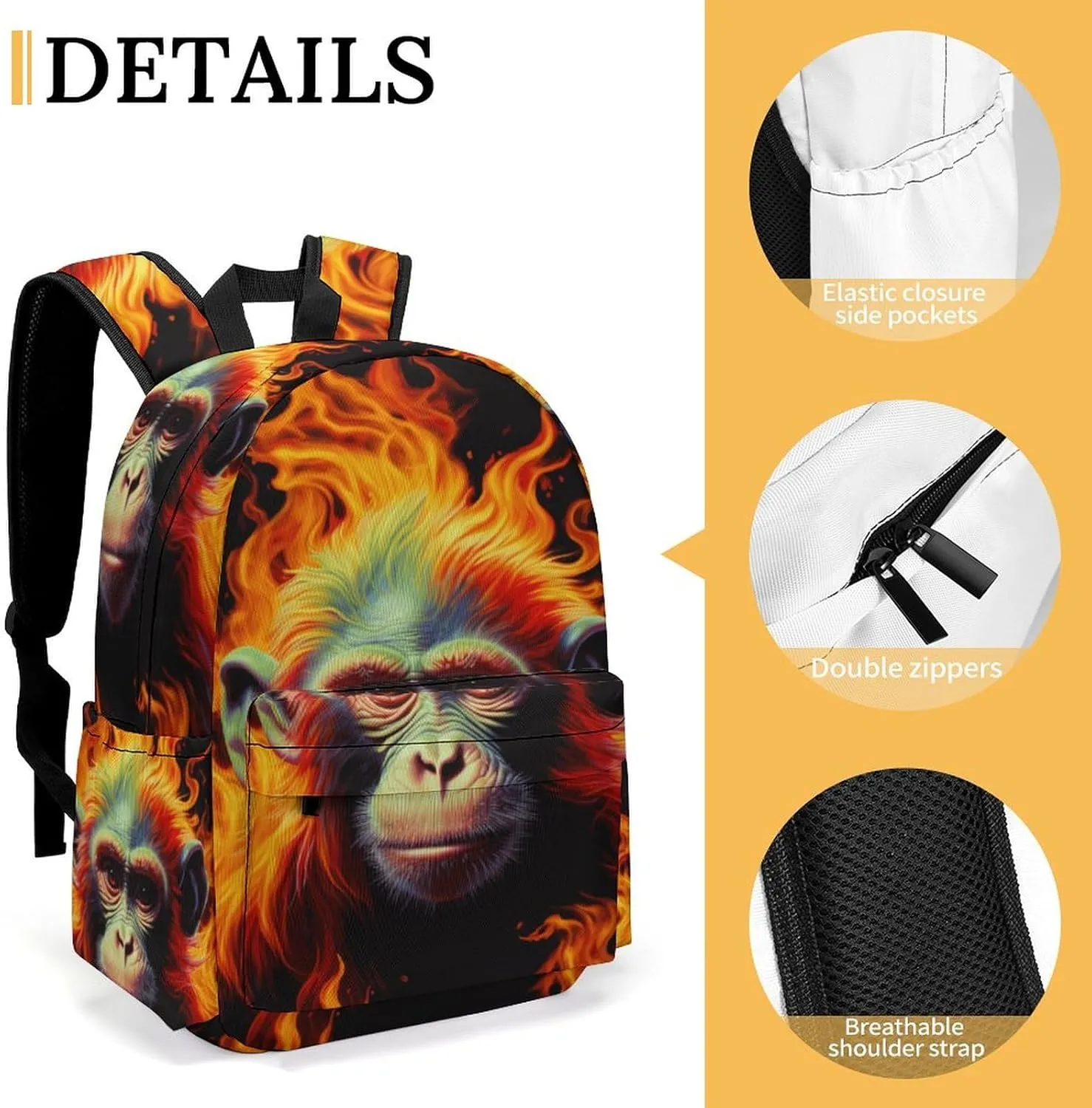 16 Inch Backpack Colorful 3D Monkey Backpack School Bookbag Laptop Shoulder Bag Casual Daypack