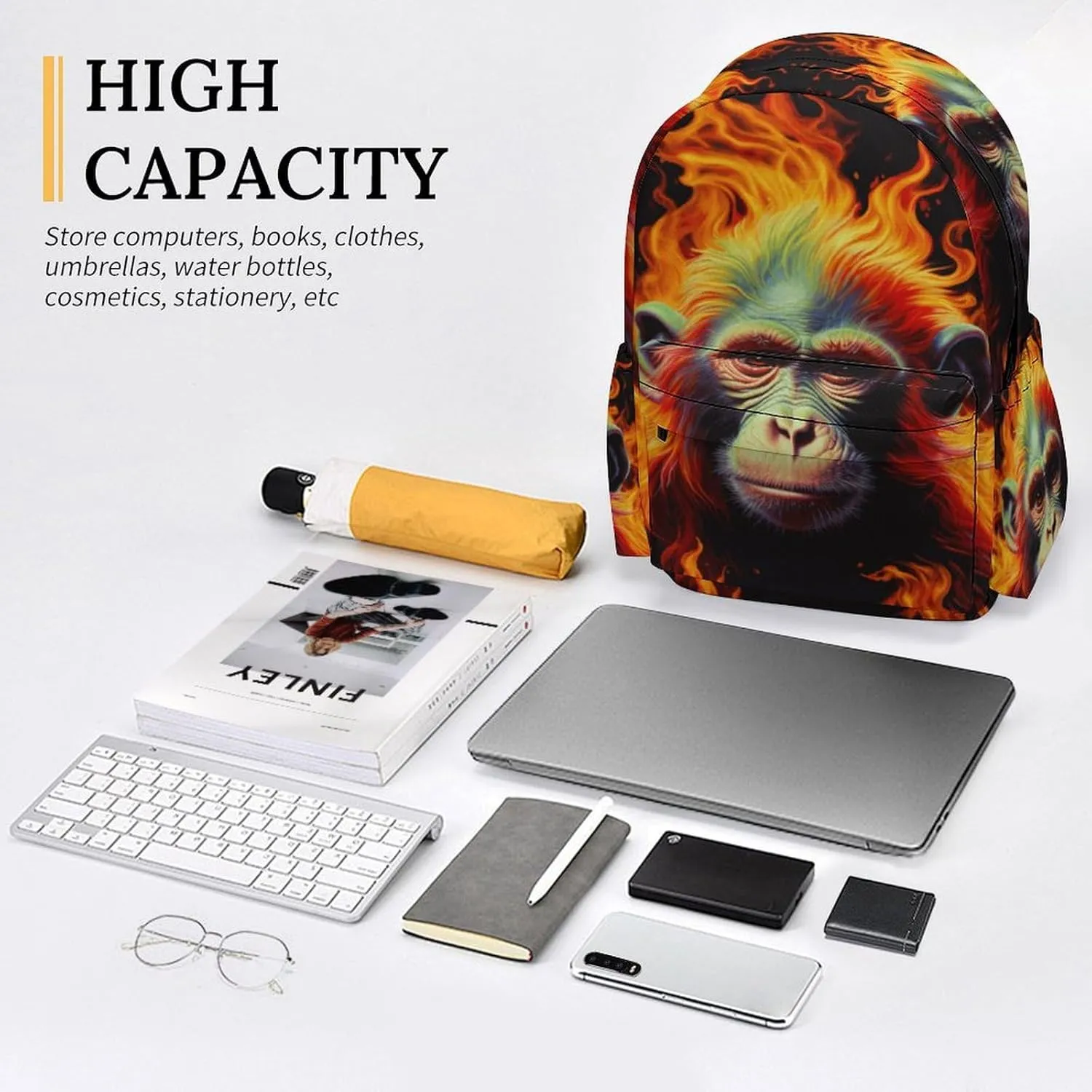 16 Inch Backpack Colorful 3D Monkey Backpack School Bookbag Laptop Shoulder Bag Casual Daypack