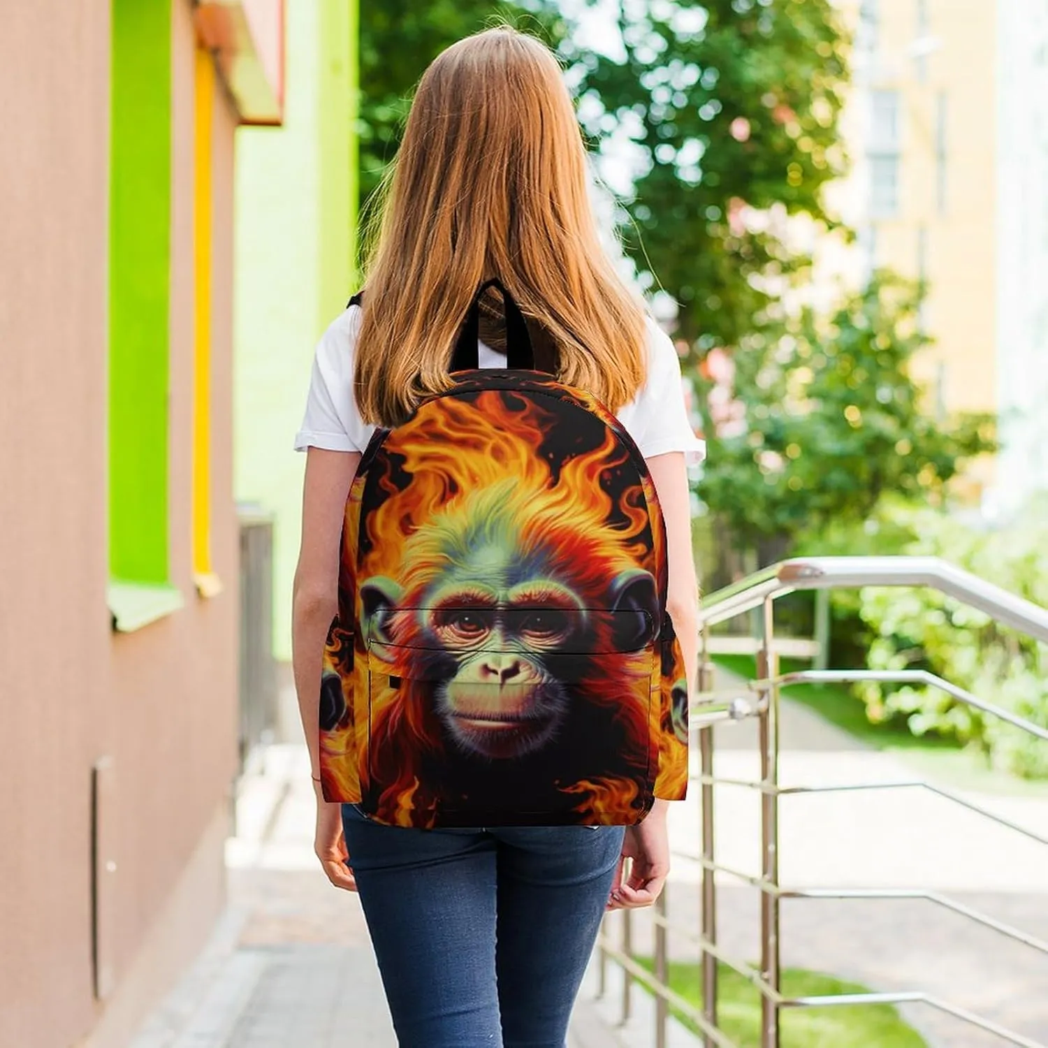 16 Inch Backpack Colorful 3D Monkey Backpack School Bookbag Laptop Shoulder Bag Casual Daypack