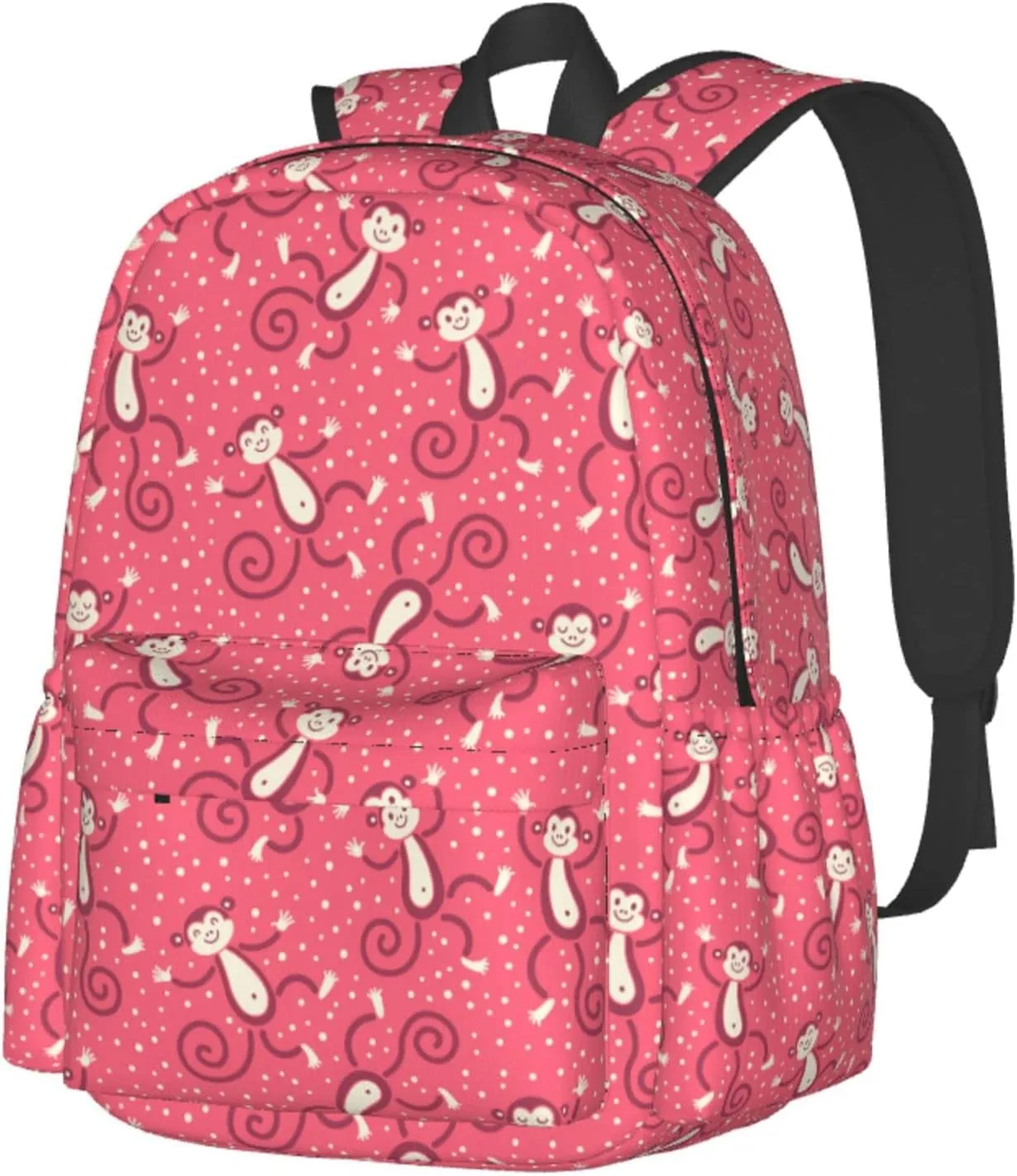 17 inch Backpack Childish Pink Monkeys Play Snow Laptop Backpack School Bookbag Shoulder Bag Casual Daypack