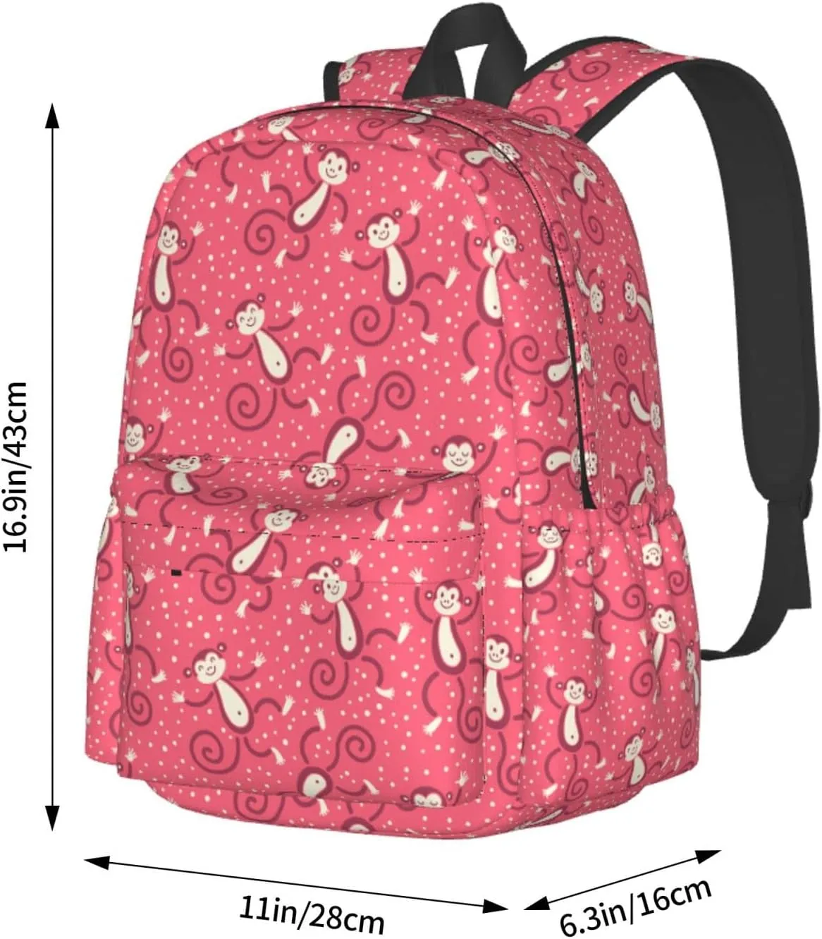 17 inch Backpack Childish Pink Monkeys Play Snow Laptop Backpack School Bookbag Shoulder Bag Casual Daypack