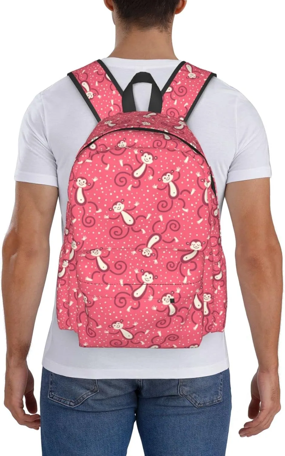 17 inch Backpack Childish Pink Monkeys Play Snow Laptop Backpack School Bookbag Shoulder Bag Casual Daypack