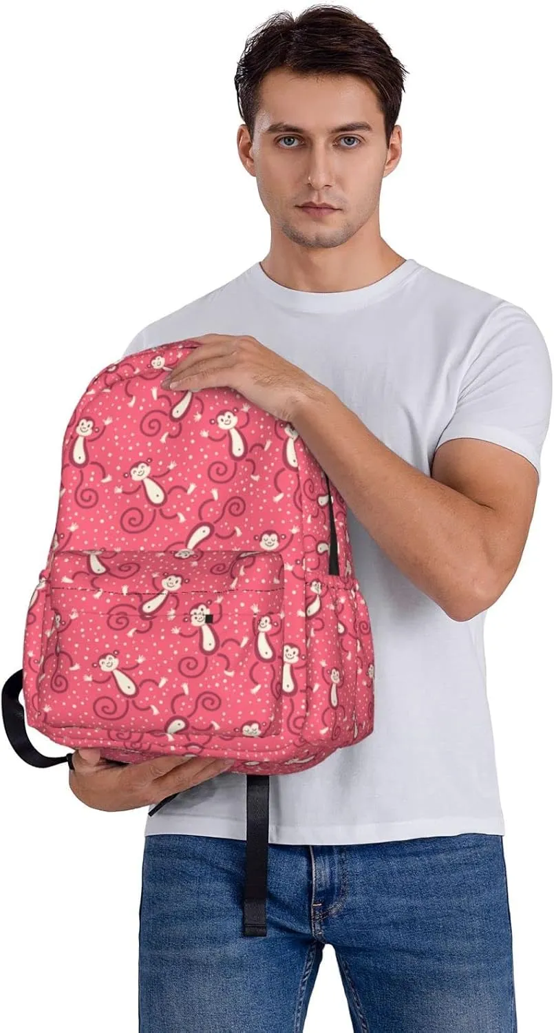 17 inch Backpack Childish Pink Monkeys Play Snow Laptop Backpack School Bookbag Shoulder Bag Casual Daypack