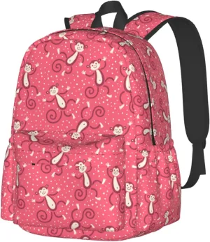 17 inch Backpack Childish Pink Monkeys Play Snow Laptop Backpack School Bookbag Shoulder Bag Casual Daypack