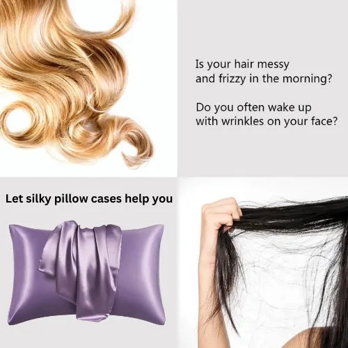 2 Pieces Pillowcases Silky Satin pillow cover set Hair Skin, Lavander Color.