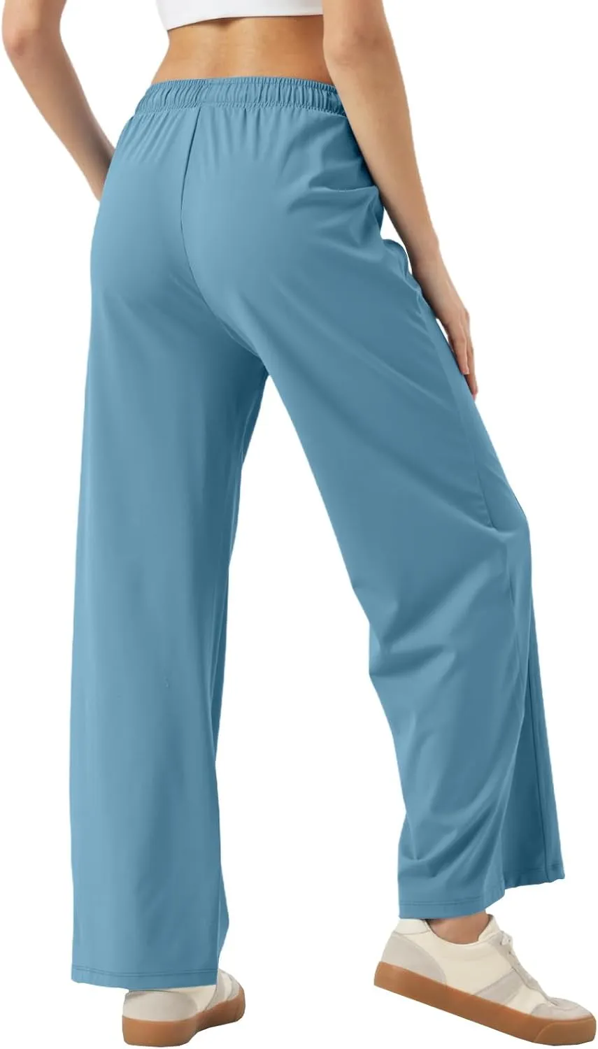 26"/28"/30" Inseam Womens Summer Pants Cool Thin Petite Sweatpants Wide Leg Elastic Waist Loose Lightweight with Pocket UPF50