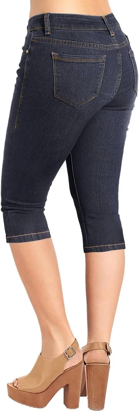 2LUV Women's Stretchy 5 Pocket Skinny Mid Rise Capri Ripped Denim Jeans