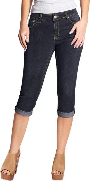 2LUV Women's Stretchy 5 Pocket Skinny Mid Rise Capri Ripped Denim Jeans