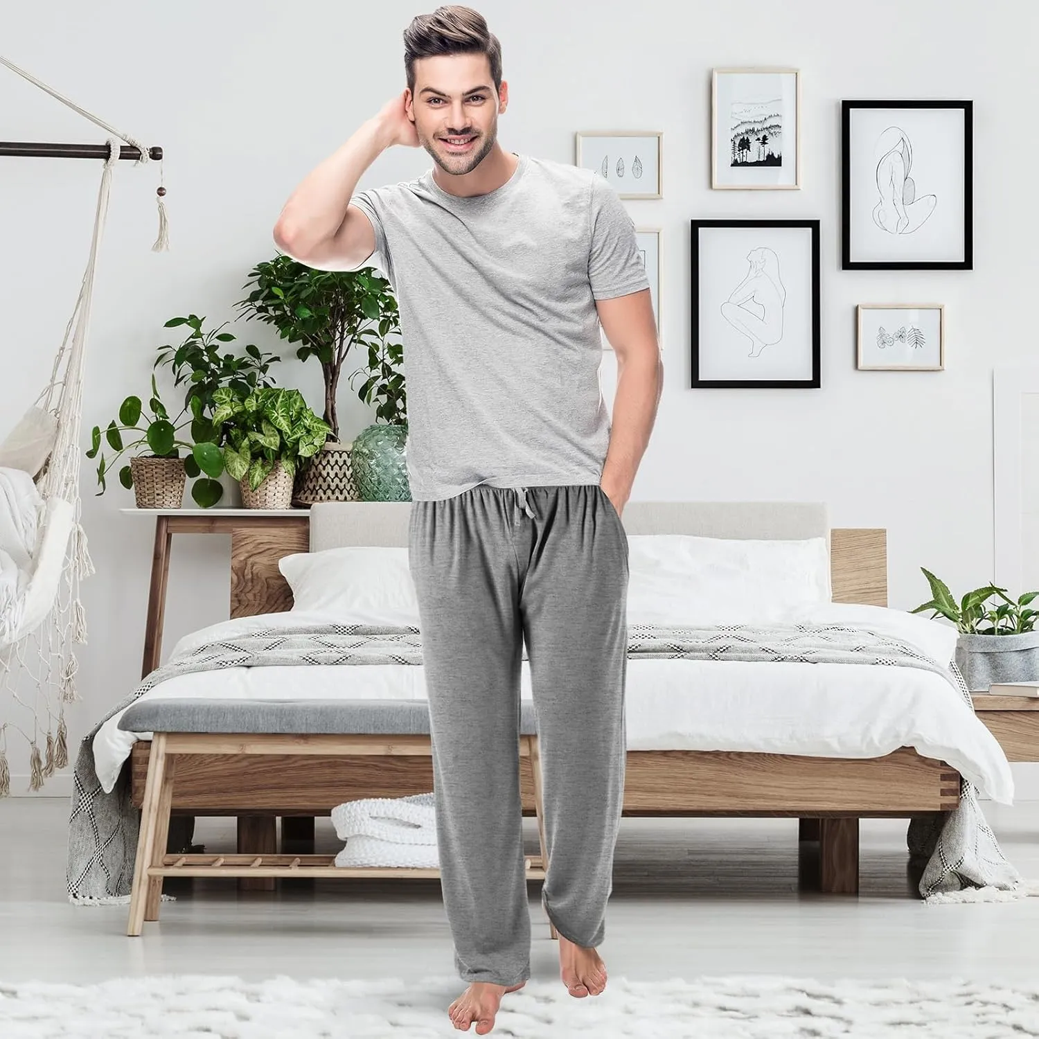 3 Pack Mens Cotton Sleepwear Pajamas Pants with Pockets Soft Sleep Lounge Bottoms Sleep Pj Bottoms for Men