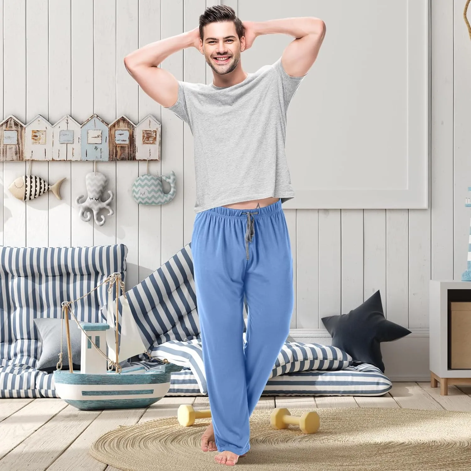 3 Pack Mens Cotton Sleepwear Pajamas Pants with Pockets Soft Sleep Lounge Bottoms Sleep Pj Bottoms for Men