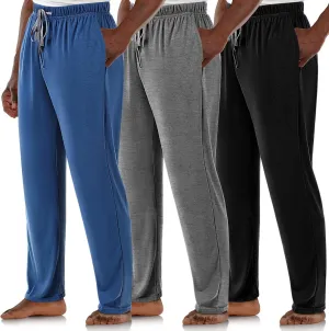 3 Pack Mens Cotton Sleepwear Pajamas Pants with Pockets Soft Sleep Lounge Bottoms Sleep Pj Bottoms for Men