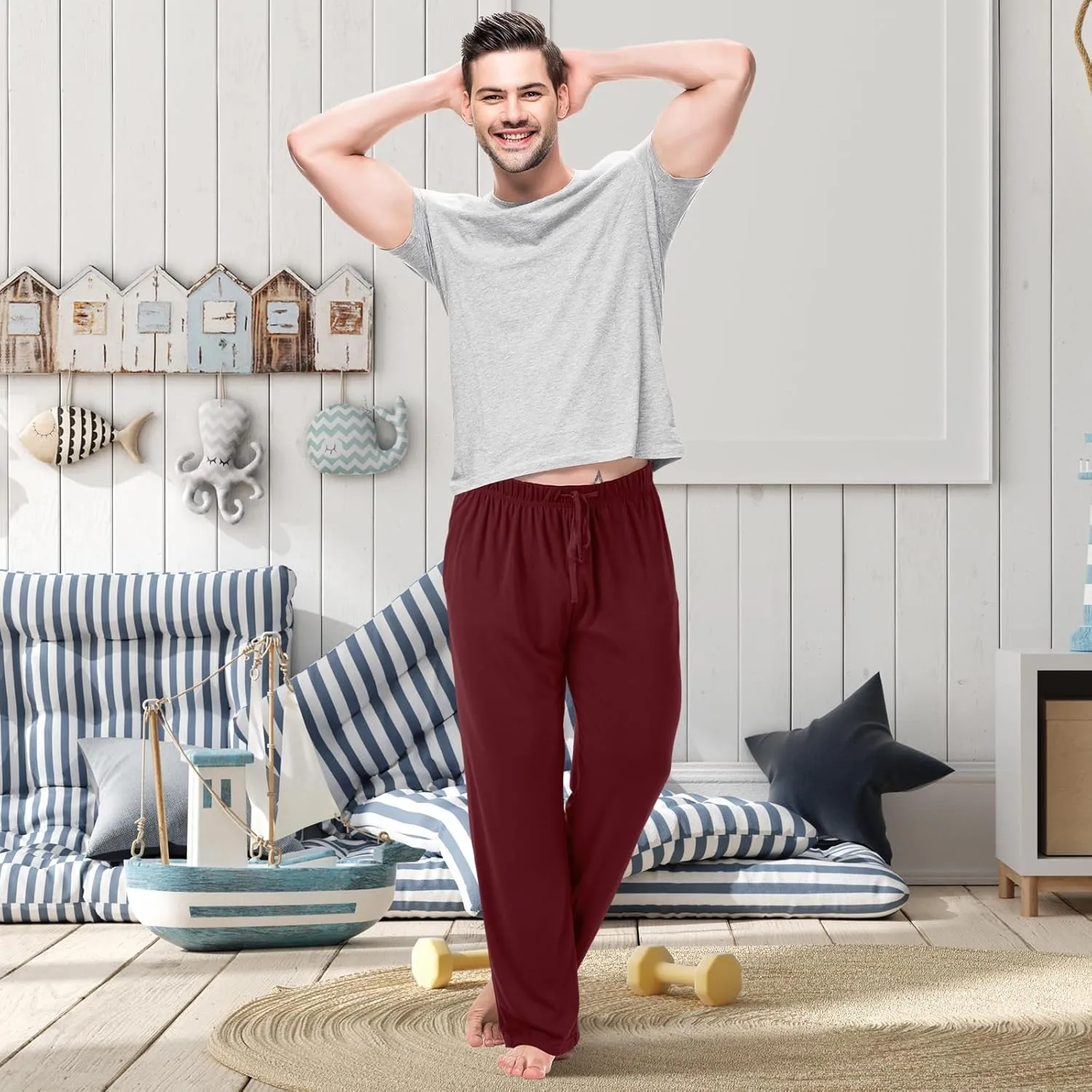 3 Pack Mens Cotton Sleepwear Pajamas Pants with Pockets Soft Sleep Lounge Bottoms Sleep Pj Bottoms for Men