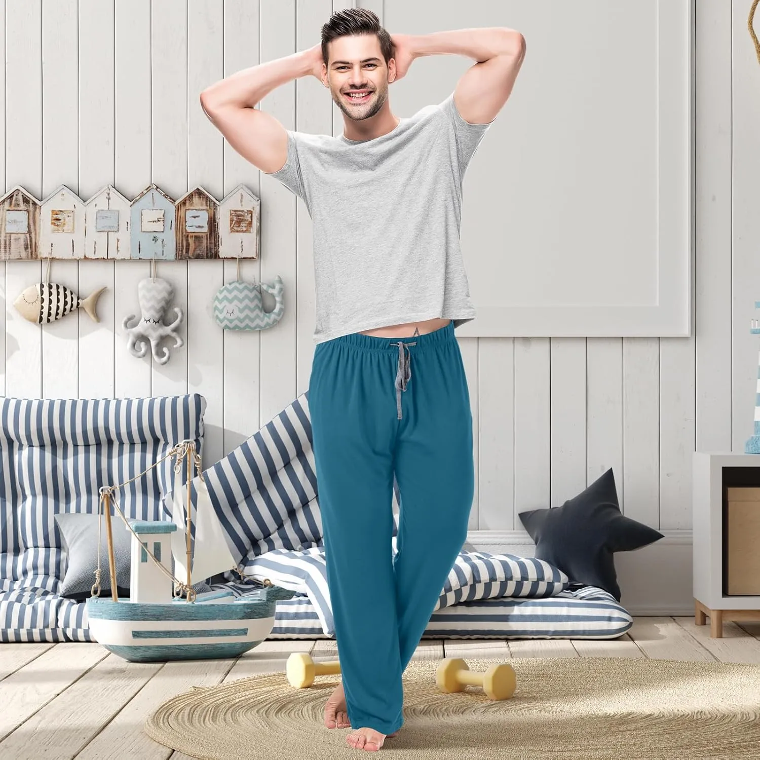 3 Pack Mens Cotton Sleepwear Pajamas Pants with Pockets Soft Sleep Lounge Bottoms Sleep Pj Bottoms for Men