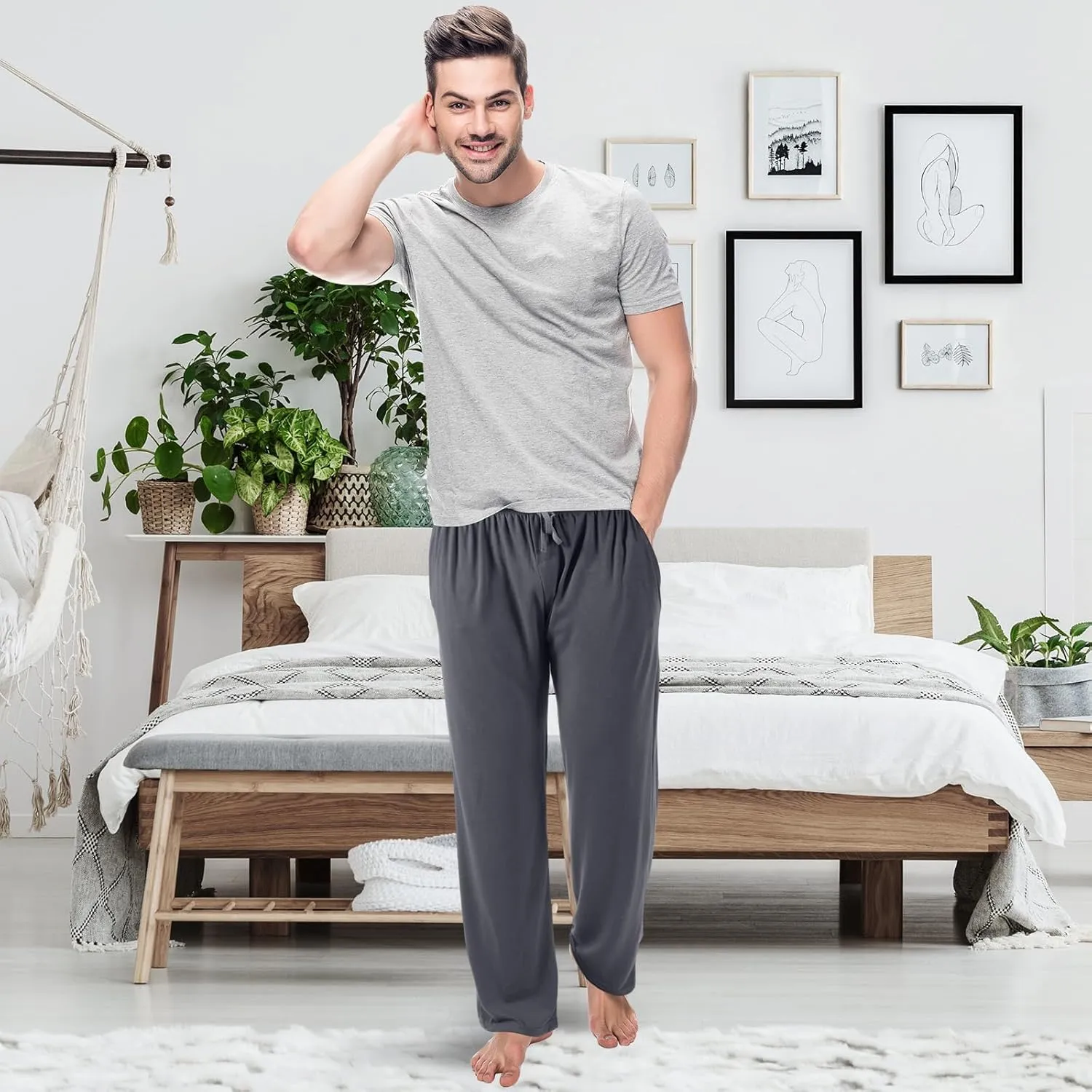 3 Pack Mens Cotton Sleepwear Pajamas Pants with Pockets Soft Sleep Lounge Bottoms Sleep Pj Bottoms for Men