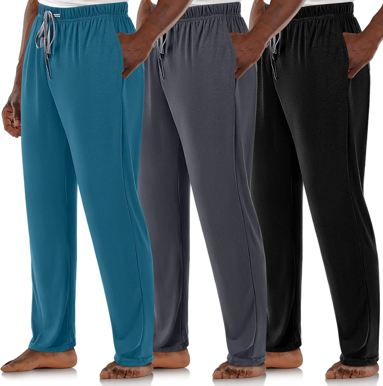 3 Pack Mens Cotton Sleepwear Pajamas Pants with Pockets Soft Sleep Lounge Bottoms Sleep Pj Bottoms for Men