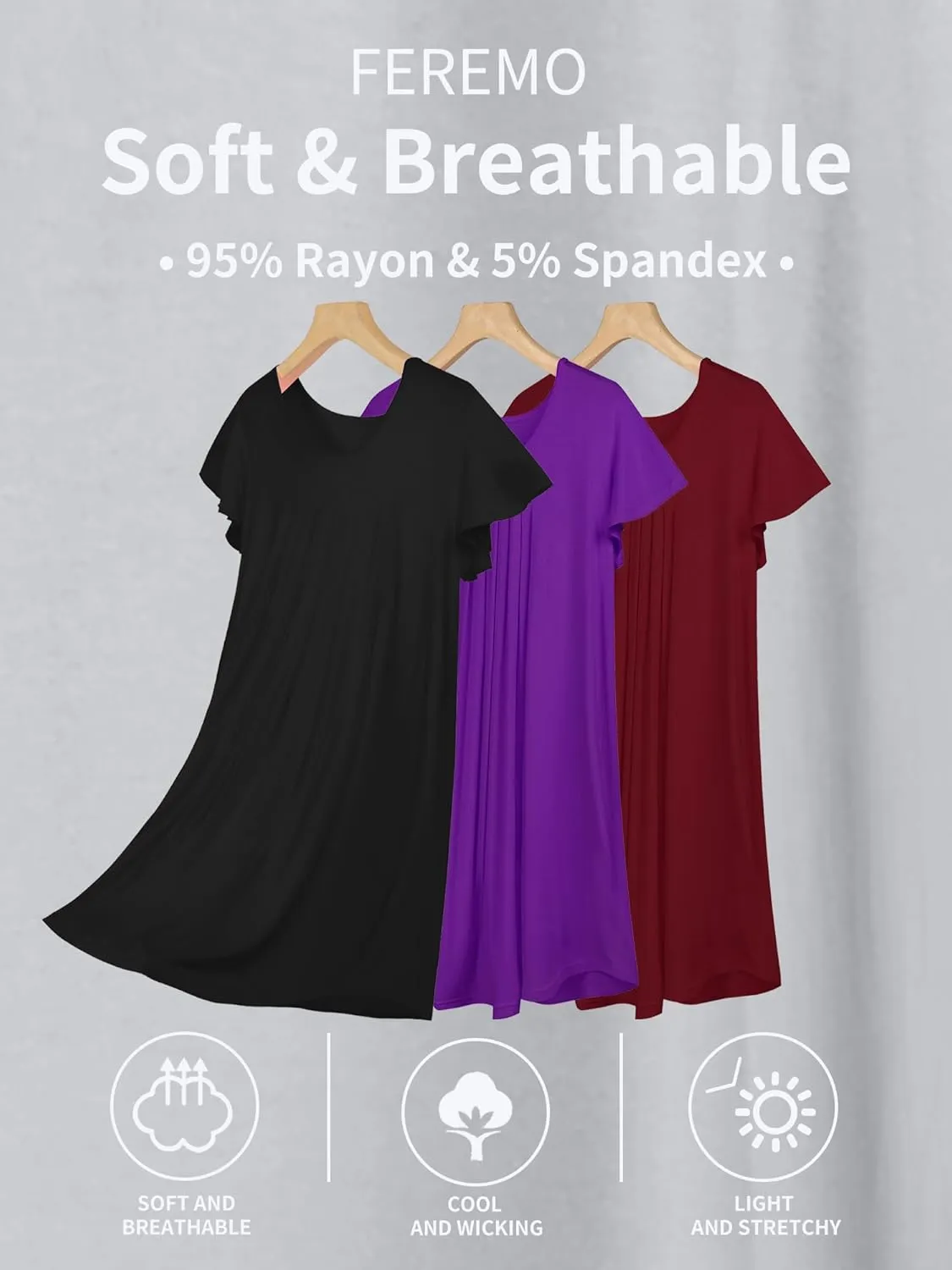 3 Pack Nightgowns for Women Soft Sleep Shirt Flare Short Sleeve Sleepwear Pleated Loungewear