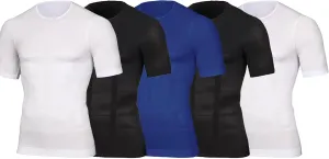 5 Pack Mens Slimming Body Shaper Shirt Compression Shirt Tummy Control Undershirt Short Sleeve Workout Shapewear
