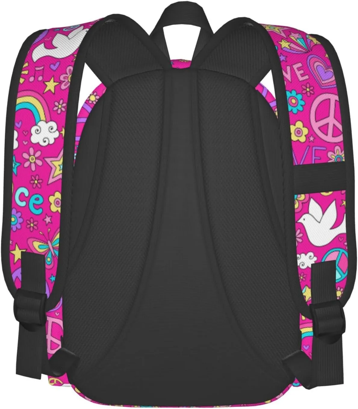 60s 70s Hippie Flowers Peace Sign Love Symbol Laptop Commuter Backpack Shoulder Bag Casual Back Pack Daypack Bags With Side Pockets For Work Travel Daily Use