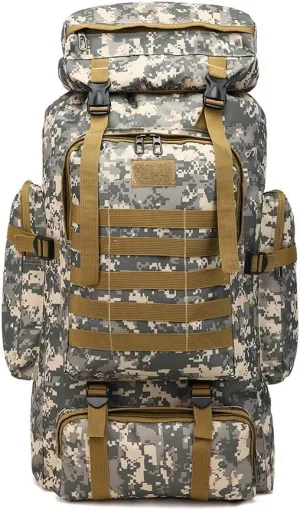 70L 80L Tactical Backpack Waterproof For Men Hiking Camping Military Backpacking Backpack Tactical Rucksack Travel Hunting Survival Waterproof Large Backpack (City Brown)