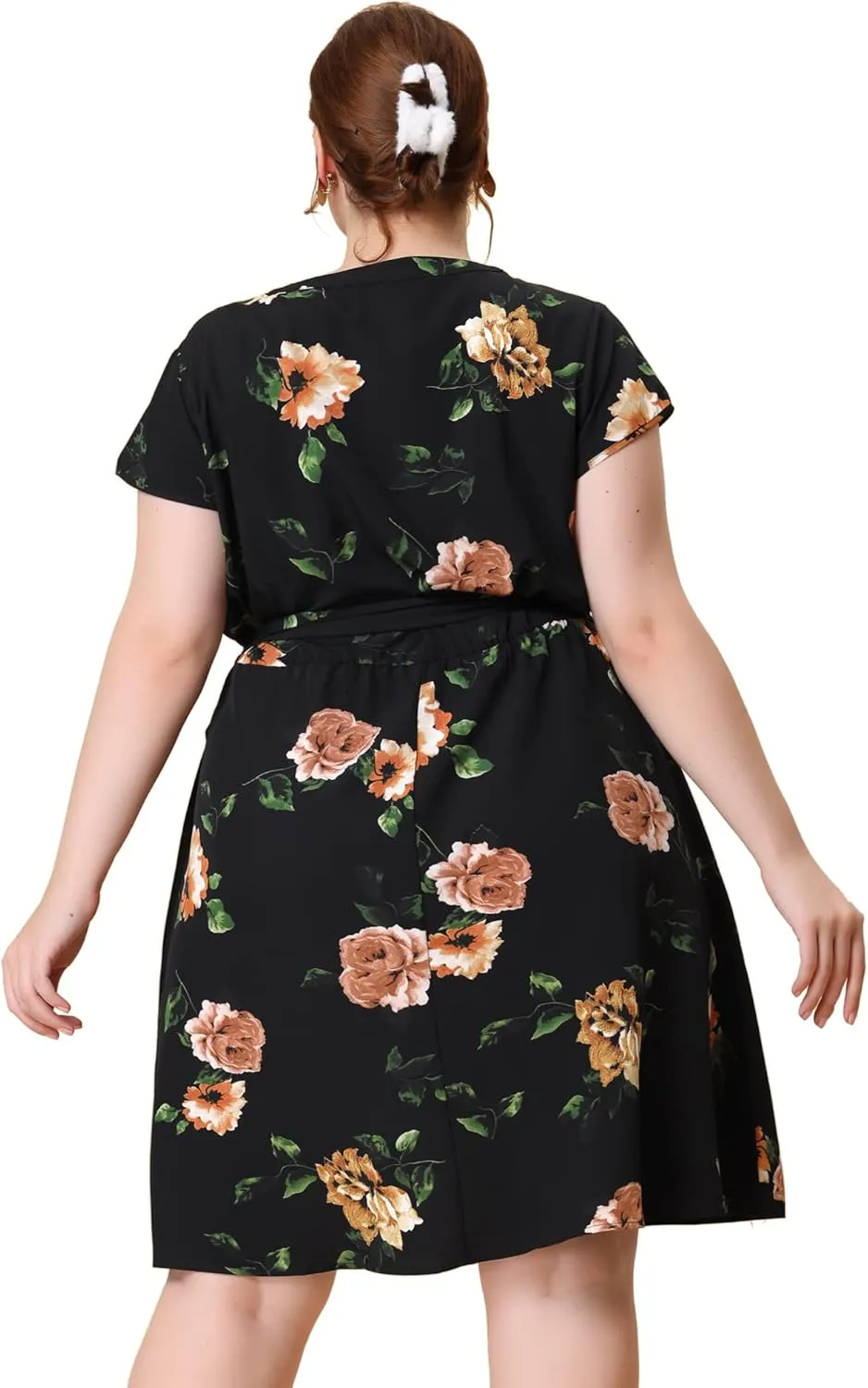 Agnes Orinda Dresses for Women Plus Size 2024 V Neck Short Sleeve Tie Waist Sundress Summer Casual Midi Dress