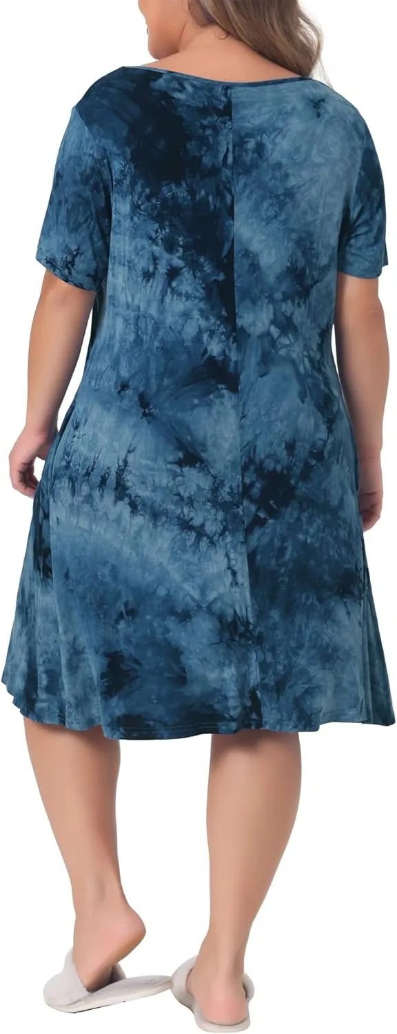 Agnes Orinda Plus Size Dress for Women Round Neck Tie Dye Short Sleeve Casual Midi Dresses 2024