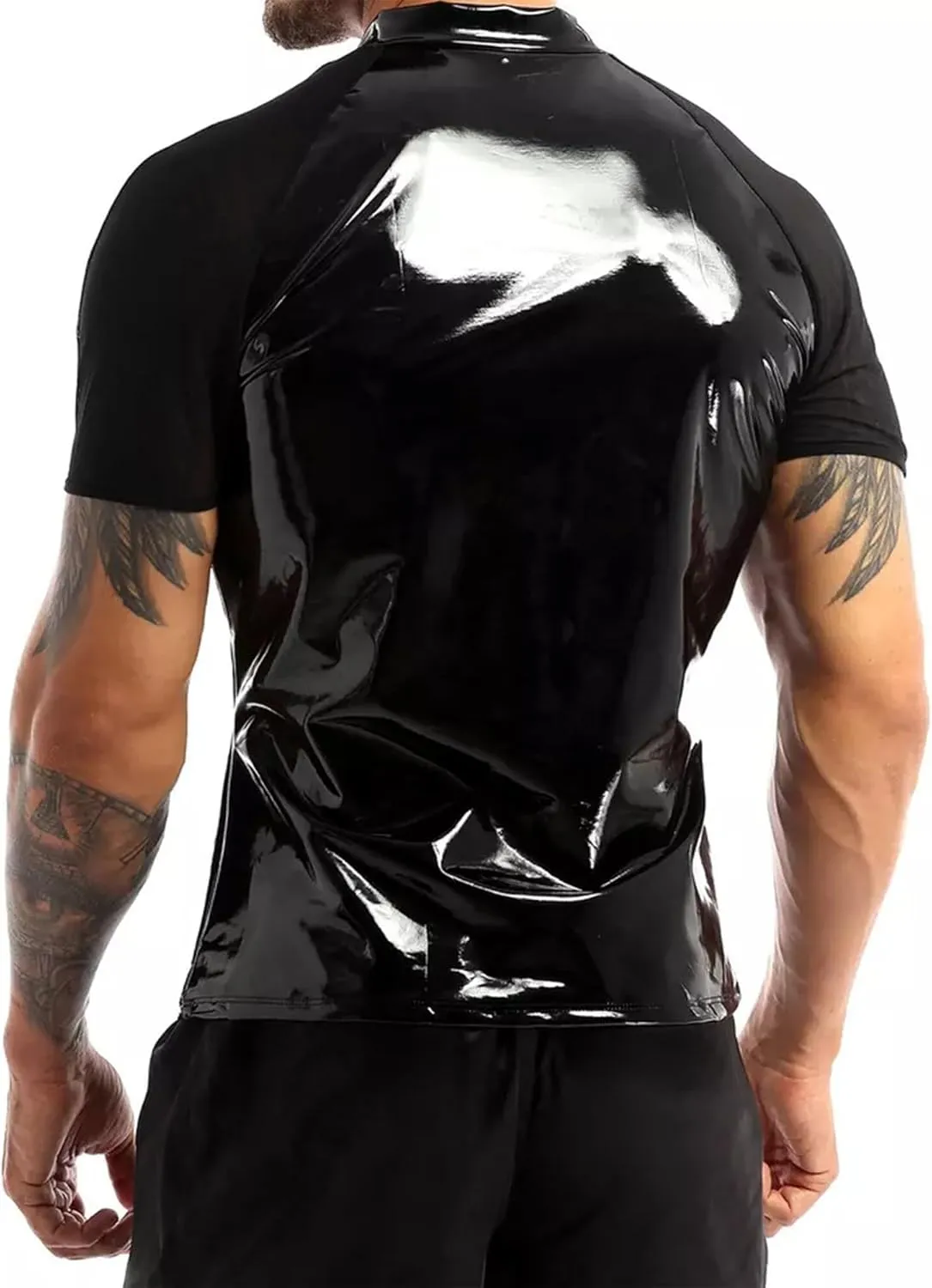 AIEOE Mens Leather Metallic Shirts Shiny Slim Fit Stretch Top Wetlook Club Party Undershirts