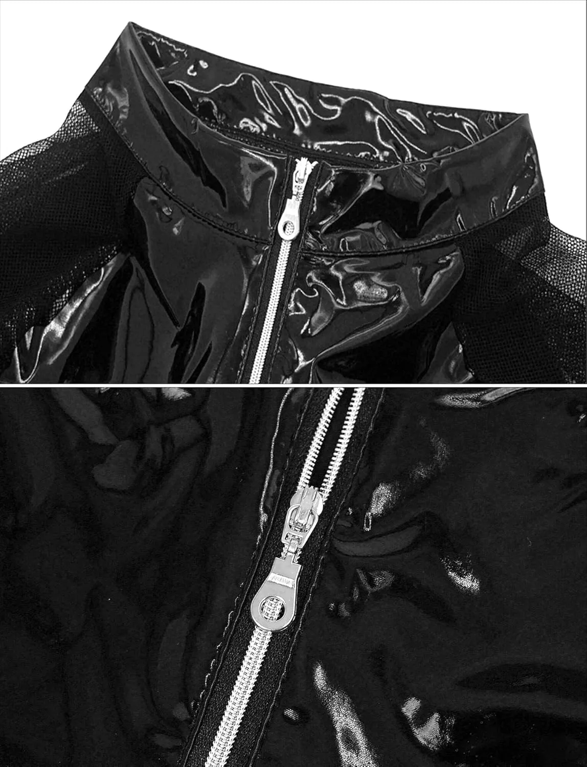 AIEOE Mens Leather Metallic Shirts Shiny Slim Fit Stretch Top Wetlook Club Party Undershirts