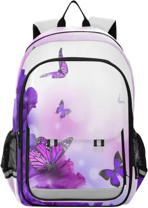 ALAZA Butterfly Purple Flowers Laptop Backpack Purse for Women BookBags 17 inch School Bags Men Boys Girls Travel Casual Daypack