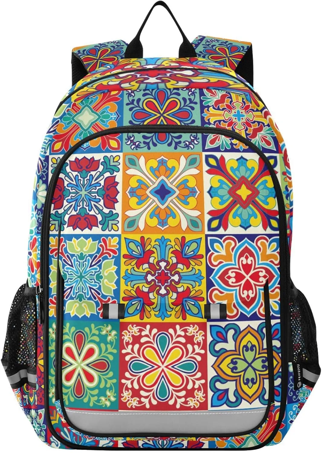 ALAZA Colorful Floral Flower Mosaic Boho Laptop Backpack Purse for Women Men School Bag 17 Inch Bookbag Student Boys Girls Travel Casual Daypack