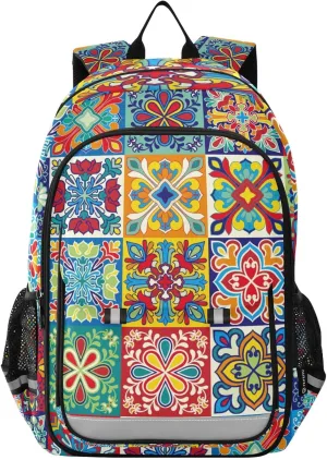 ALAZA Colorful Floral Flower Mosaic Boho Laptop Backpack Purse for Women Men School Bag 17 Inch Bookbag Student Boys Girls Travel Casual Daypack