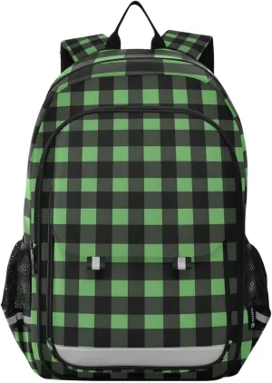ALAZA Green Buffalo Plaid Black Checked Laptop Backpack Purse for Women Men School Bag 17 Inch Bookbag Student Boys Girls Travel Casual Daypack