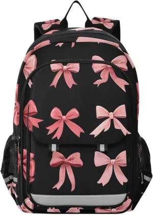 ALAZA Pink Red Bow Black Laptop Backpack Purse for Women Men School Bag 17 Inch Bookbag Student Boys Girls Travel Casual Daypack