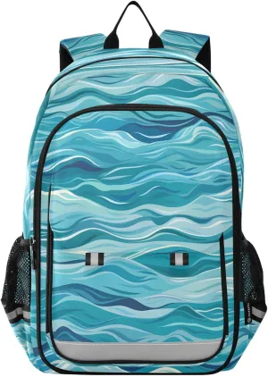 ALAZA Sea Wave Blue Ocean Laptop Backpack Purse for Women Men School Bag 17 Inch Bookbag Student Boys Girls Travel Casual Daypack