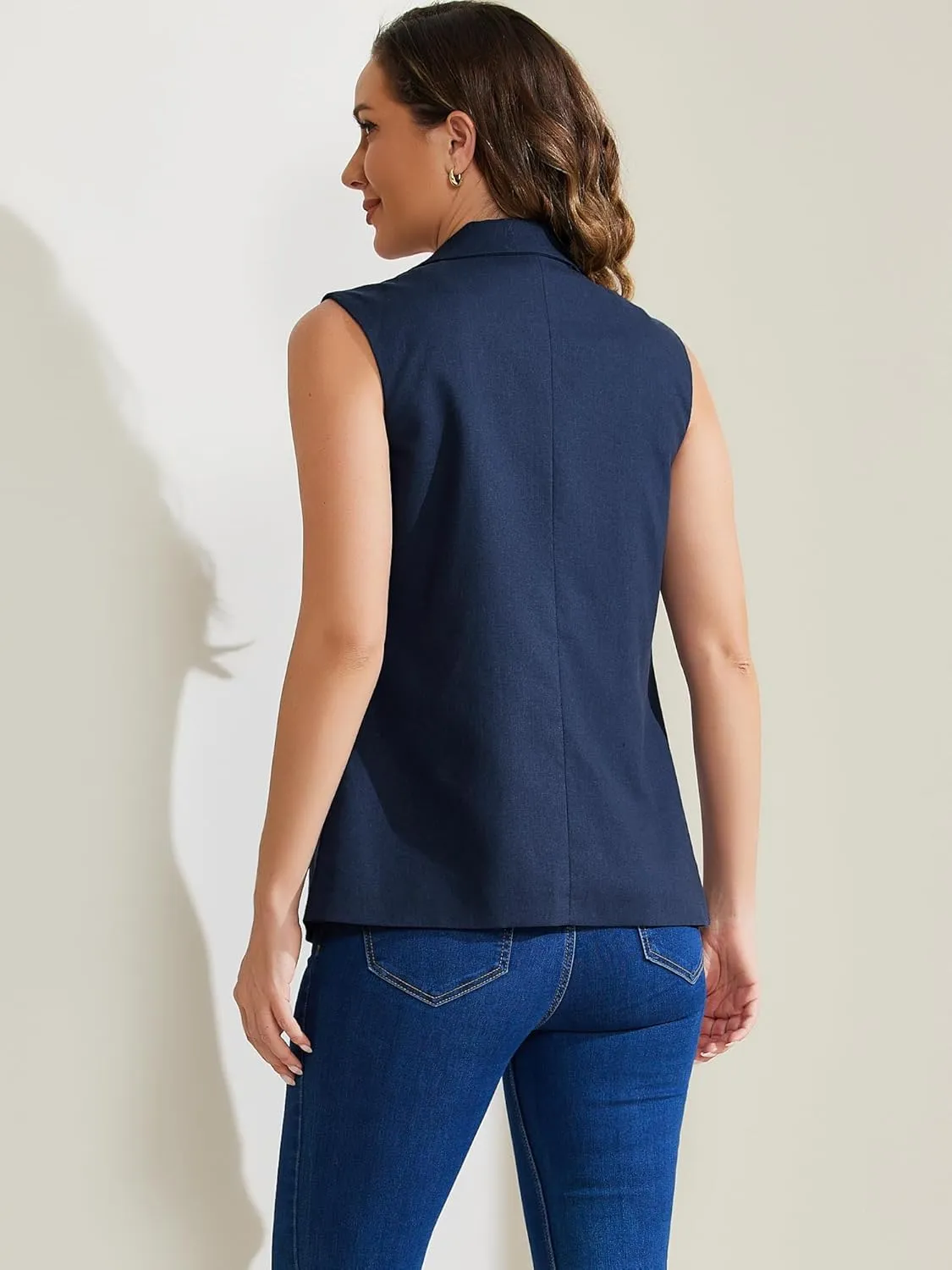 Allegra K Casual Sleeveless Blazer Vest for Women's Spring Summer Cotton Linen Work Office Suit Vest Jacket