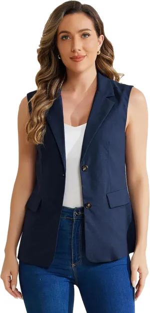 Allegra K Casual Sleeveless Blazer Vest for Women's Spring Summer Cotton Linen Work Office Suit Vest Jacket