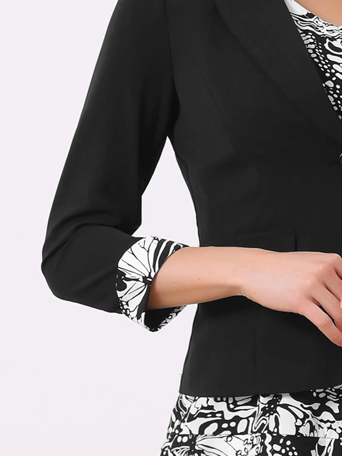 Allegra K Women's Dress Suit Sets 2 Pcs Chiffon V Neck Floral Print Contrast Panel Work Jacket Dresses