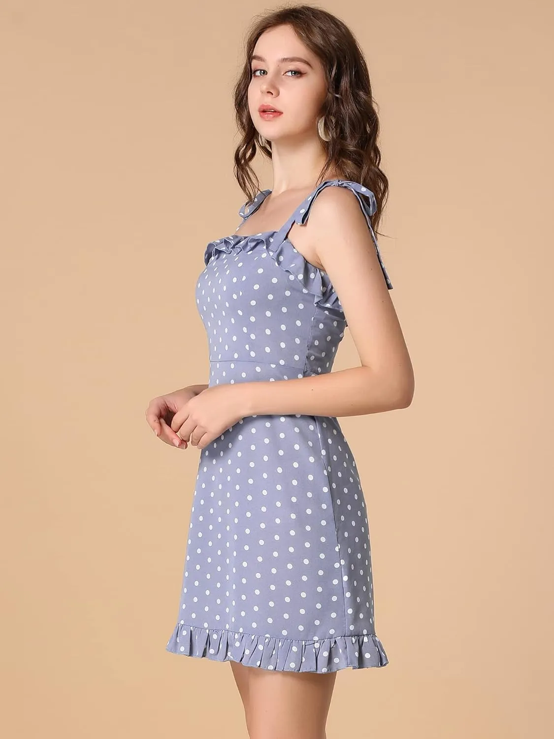 Allegra K Women's Printed Spaghetti Strap Summer Ruffle Flare Mini Slip Dress