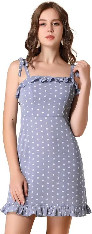 Allegra K Women's Printed Spaghetti Strap Summer Ruffle Flare Mini Slip Dress