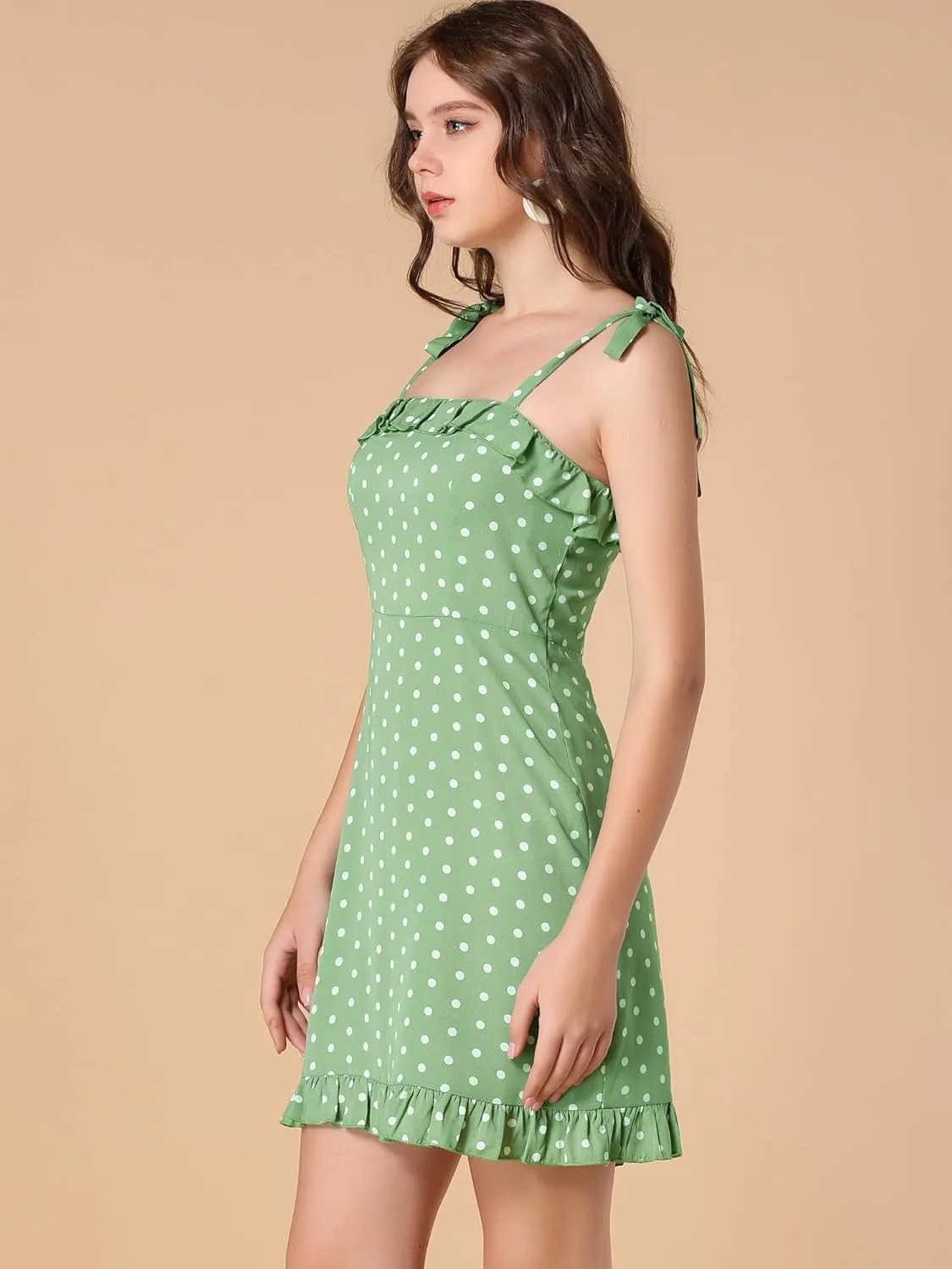 Allegra K Women's Printed Spaghetti Strap Summer Ruffle Flare Mini Slip Dress