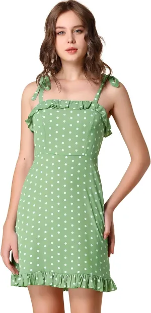 Allegra K Women's Printed Spaghetti Strap Summer Ruffle Flare Mini Slip Dress