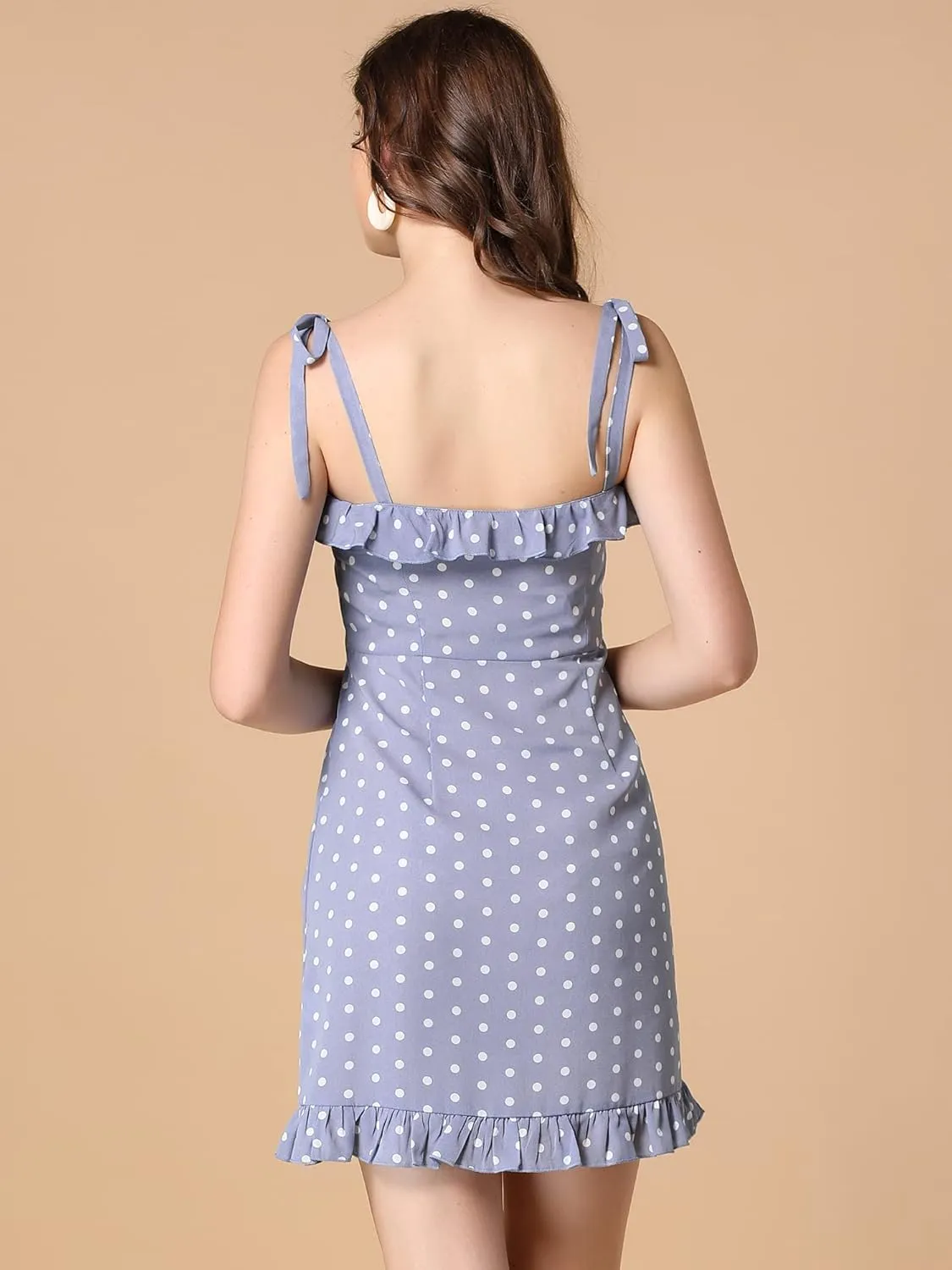 Allegra K Women's Printed Spaghetti Strap Summer Ruffle Flare Mini Slip Dress