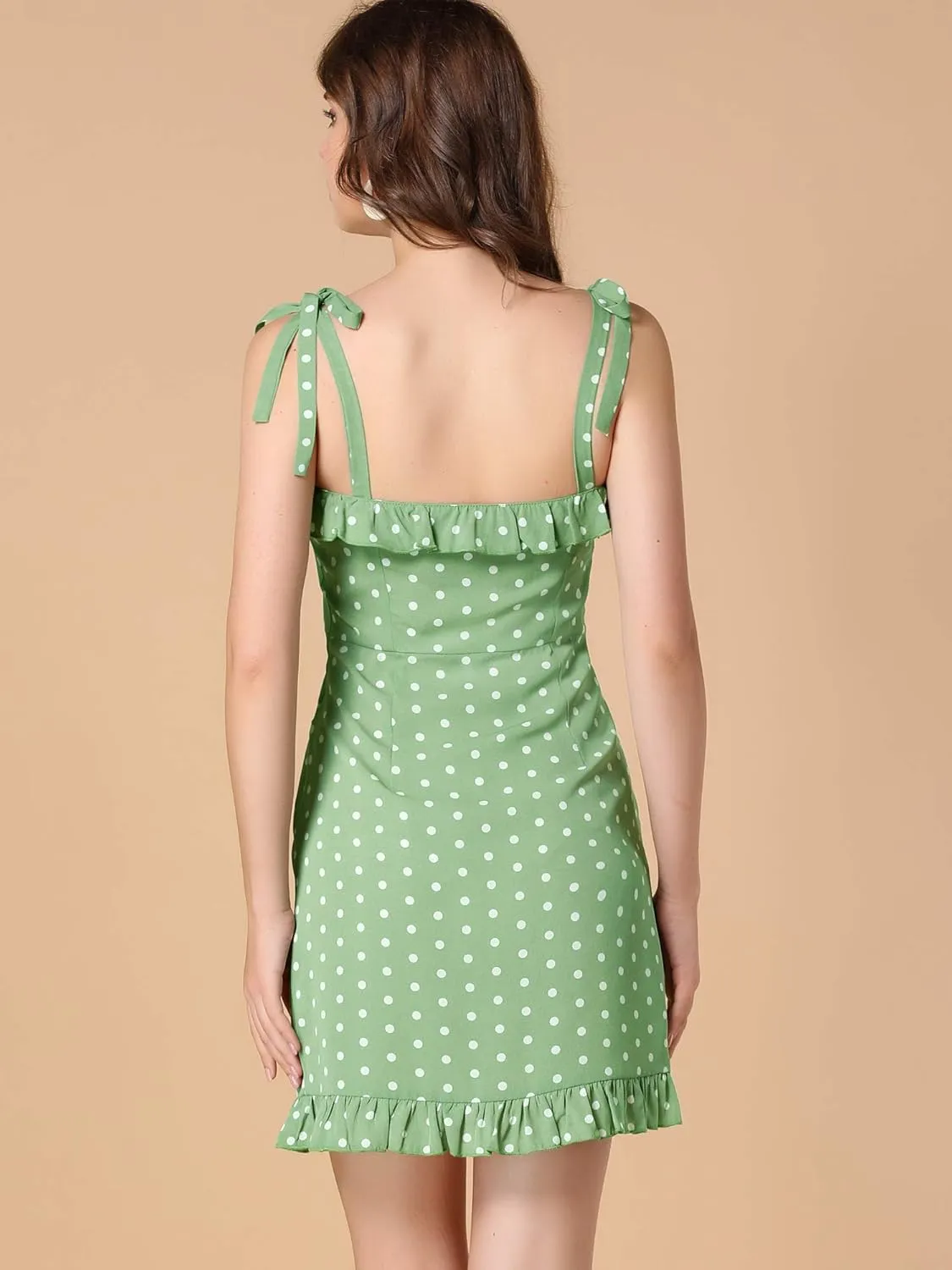 Allegra K Women's Printed Spaghetti Strap Summer Ruffle Flare Mini Slip Dress