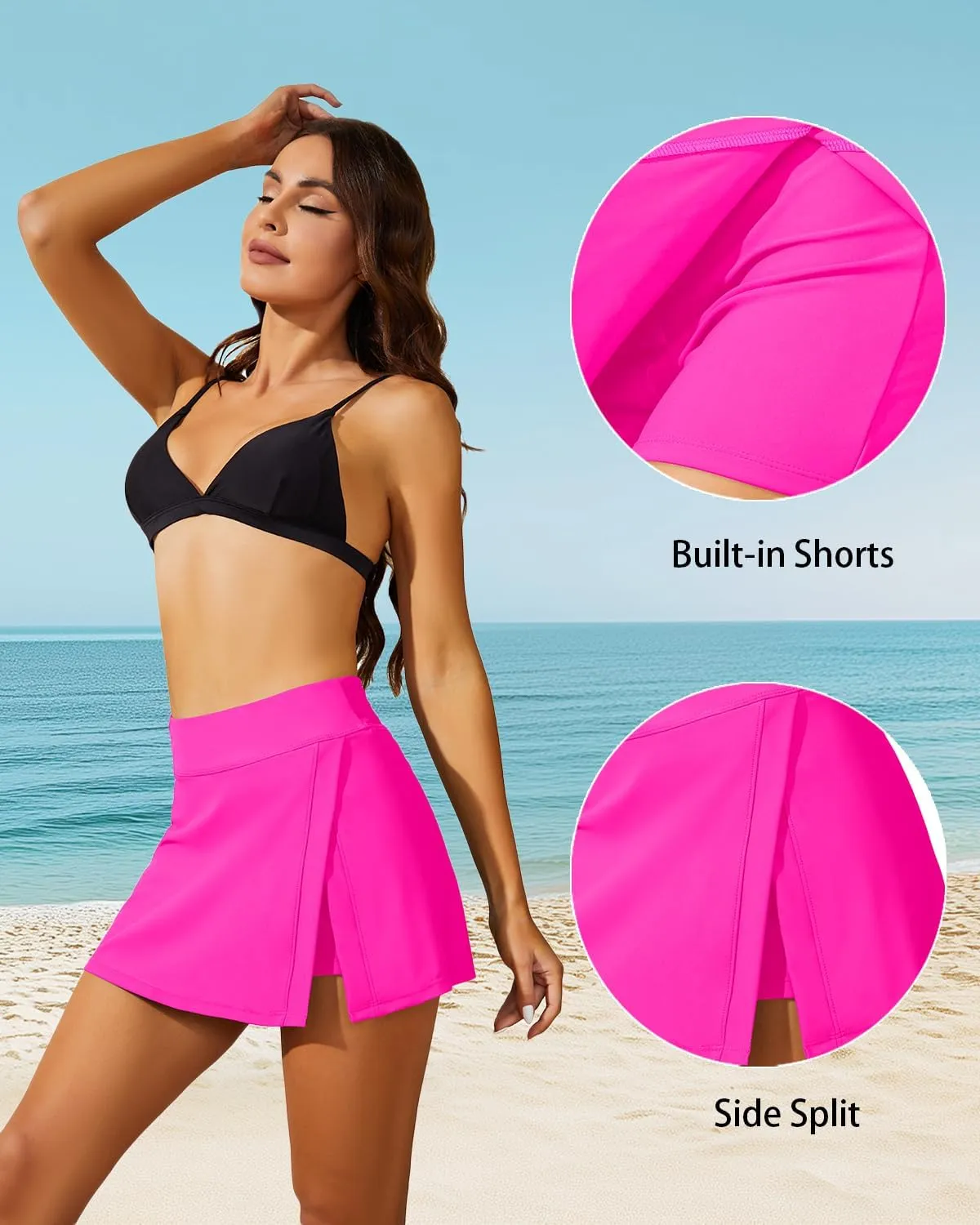 Aqua Eve Women Swim Skirt Tummy Control Swimsuit Skirt with Built-in Shorts High Waisted Split Swim Bottom
