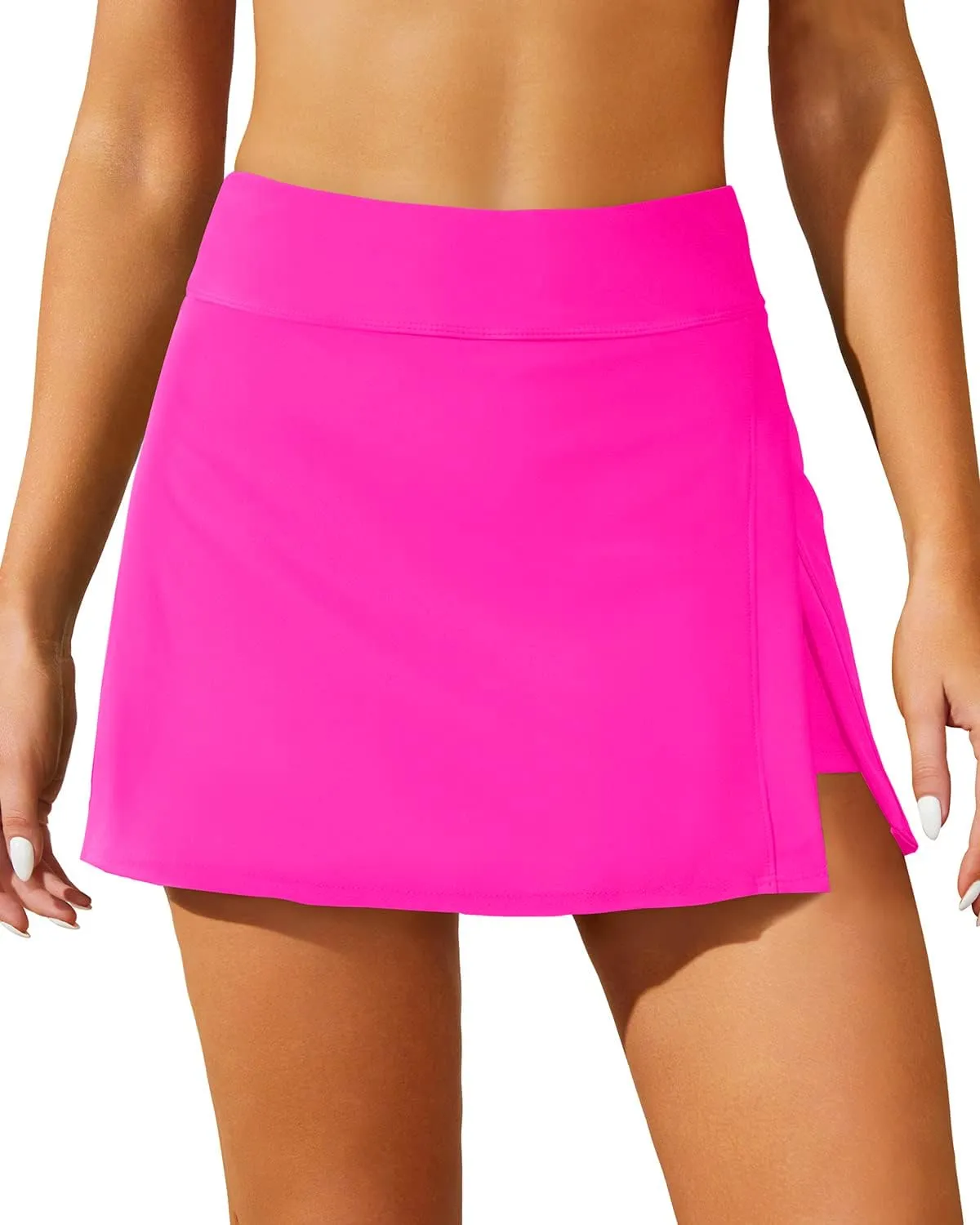 Aqua Eve Women Swim Skirt Tummy Control Swimsuit Skirt with Built-in Shorts High Waisted Split Swim Bottom