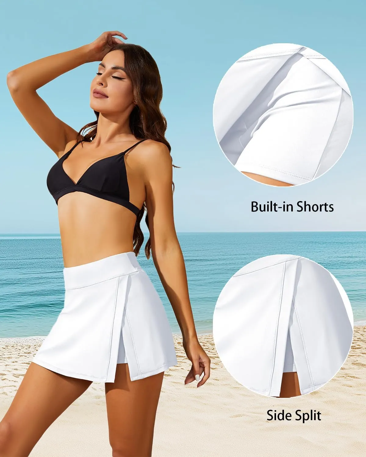 Aqua Eve Women Swim Skirt Tummy Control Swimsuit Skirt with Built-in Shorts High Waisted Split Swim Bottom