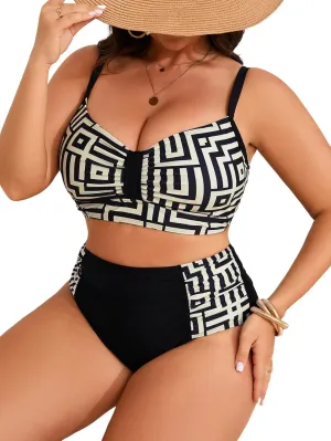 B2prity Womens Bikini Sets Plus Size Tummy Control Swimsuit High Waisted Two Piece Bathing Suit Ruched Swimwear