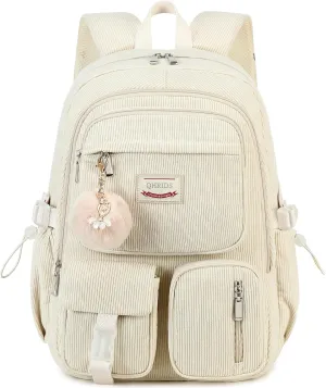 Backpack for Girls Big Student Corduroy Laptop Backpack for College Kids Elementary Middle High School Bag Anti Theft Bookbag Travel Daypack Womens(Corduroy Beige)