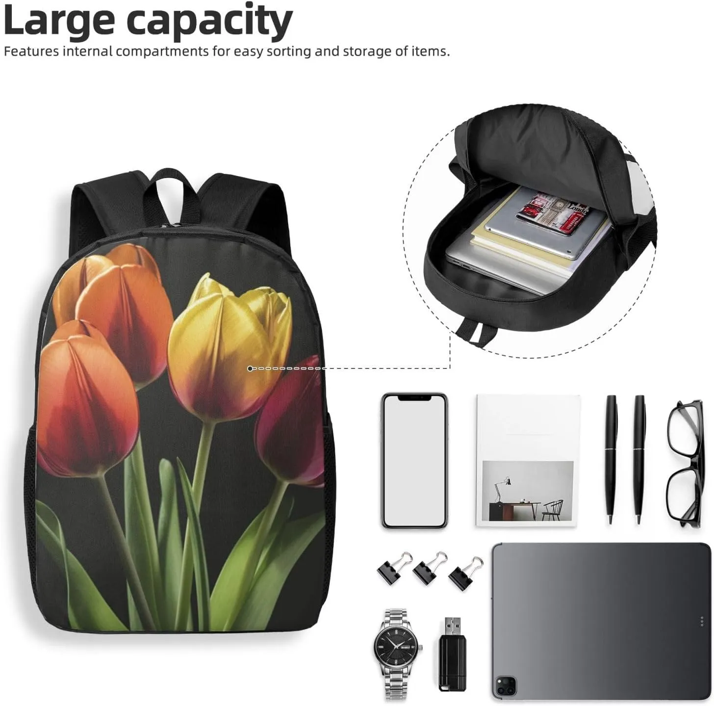 Backpack Travel Laptop Backpack for Men Women Flowers Computer Backpacks 17 inch Casual Daypack