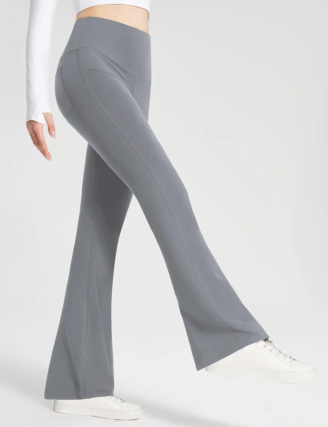 baleaf Womens Cotton Yoga Dress Pants Flare Leggings with Pockets Work Office High Waist Bell Bottom Bootcut Tall 32"